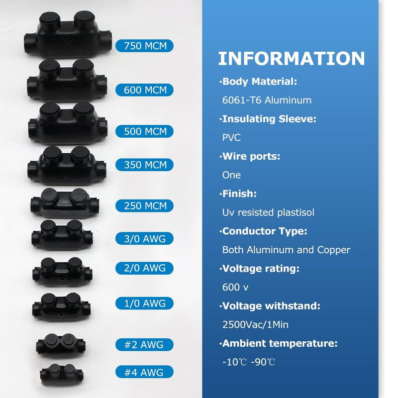 MAKERELE 3-Pack Insulated Multi-Tap Connectors, 1/0-14AWG 1 Port Insulated Wire Connectors with Oxide Inhibitor, Perfect for Challenging Electrical Splicing Tasks 1PORT-3PC