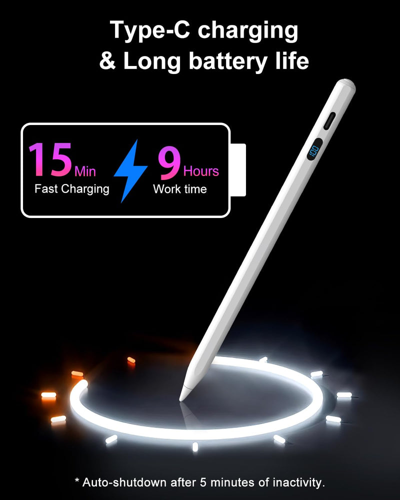 DIGIROOT Stylus Pen for iPhone, High Senstivity Universal Stylus Pen | Fast Charging, Magnetic, Stylus Pen for Touchscreen with LED Power Display, for iPhone Andriod/Tablet/Switch/Samsung Galaxy White