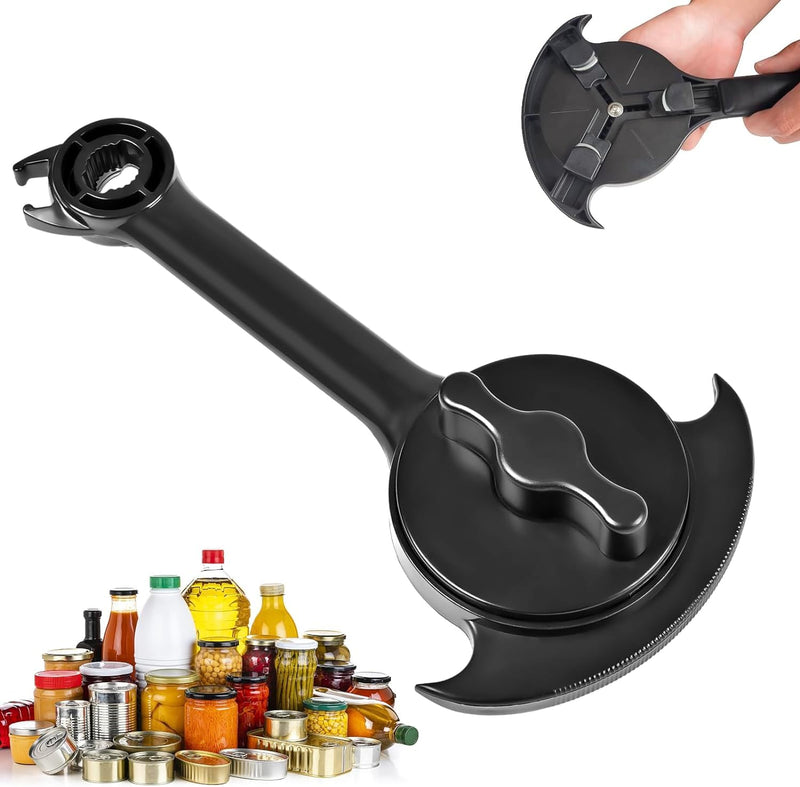 Can Opener Multifunction,Jar Opener for Weak Hands,Kitchen Beer bottle Opener Portable 3-in-1 Bottle Opener Can Opener Tool Innovative Gadget Get Lid Off Easily (BLACK)