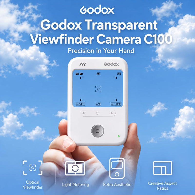 Godox C100 Transparent Viewfinder Camera with 1GB TF Card | OTG phone sharing, built-in light meter, photo/video modes, four aspect ratios, approx. 65g pocket body