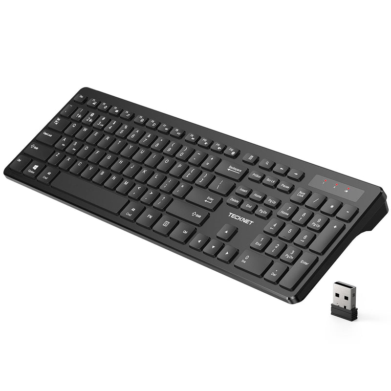 TECKNET Wireless Keyboards Full Size, Bluetooth+2.4G USB for Windows, Black | External Cordless Computer Keyboard with Number Pad, Multi Device for PC, Desktop, Laptop, Chromebook, AAA Battery Operated