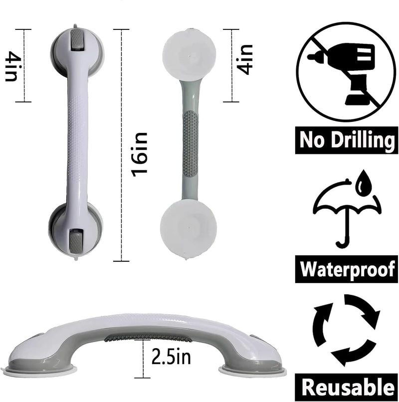 Shower Grab Bars for Seniors, Shower Handles for Elderly Suction Cup,2 Pack 16.12 Inch,Handicap Grab Bars for Bathtubs and Showers Wall, Bathroom Safety for Showers Walls Heavy Duty, No Drilling 2 Pack 16.12 Inch Gray