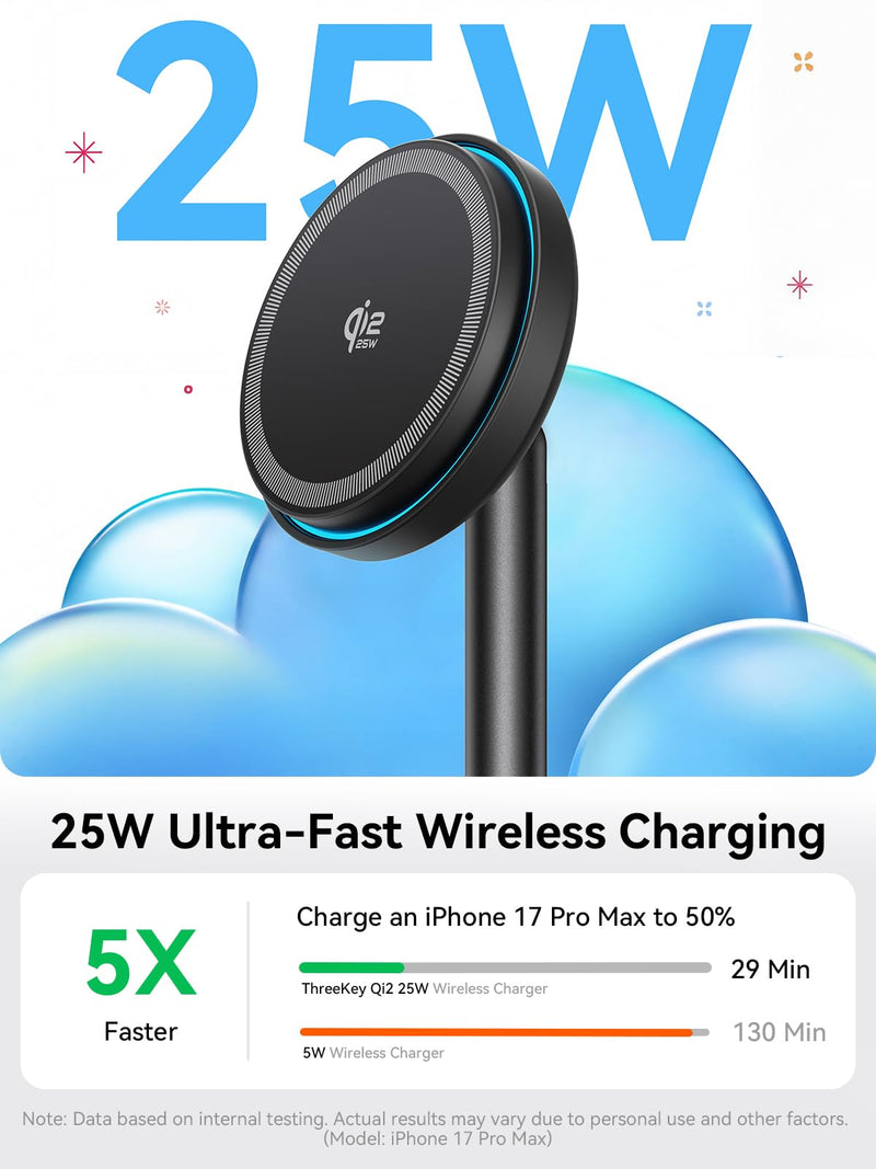 Magnetic Charging Stand Qi2 25W Fast Charging with Cooling Fan | 35W USB-C adapter and 5ft cable included.LED light,For iPhone 17-12 Series&Galaxy S26-S25, ideal for home,office,bedside use With 35W Adapter&Cable
