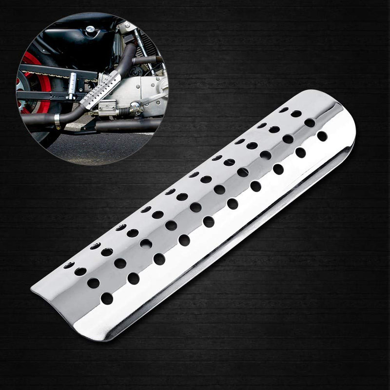 Keenso Motorcycle Exhaust Heat Shield,Universal Motorcycle Heat Guard Cover with 2 Stainless Steel Clamps for 50mm-70mm Pipe Diameter(Silver) Silver