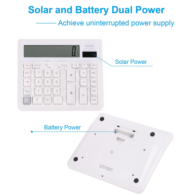 PATIKIL Desk Calculator, Solar Battery Dual Powered 12 Digit Large LED Display Standard Function Electronic Large Computer Keys Button Calculator for Home Office Desktop, White