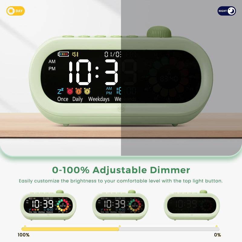Mooking Digital Alarm Clock for Bedroom, Visual Timer for Kids, 199 Minute Rechargeable Digital Clock with Timers for Home School Supplies Study Teaching Time Timer Management Tool Countdown Timers Green