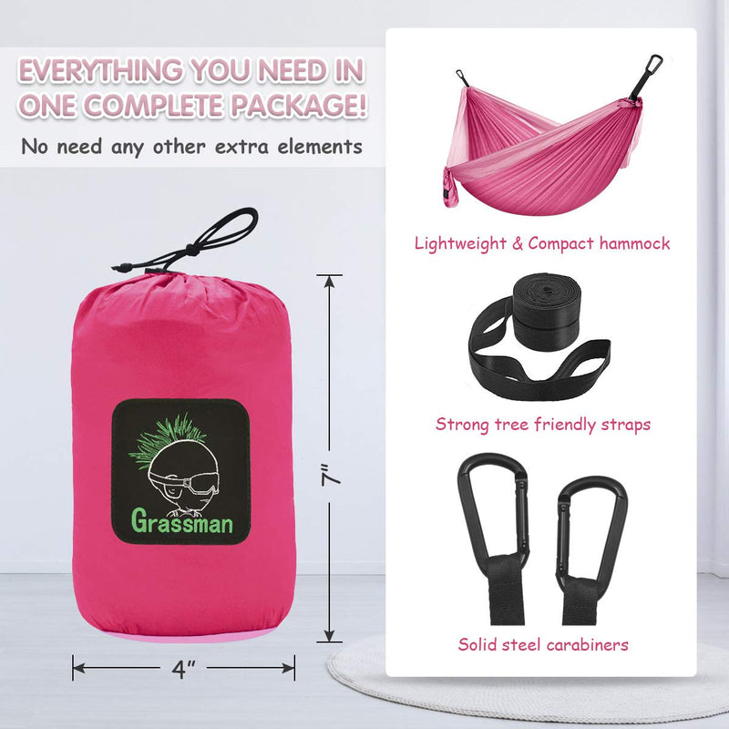 Grassman Kids Hammock- Small Hammock for Camping Portable Hammock for Child Girls Boys Ultralight Backpack Mini Hammocks with Straps Pink one pack