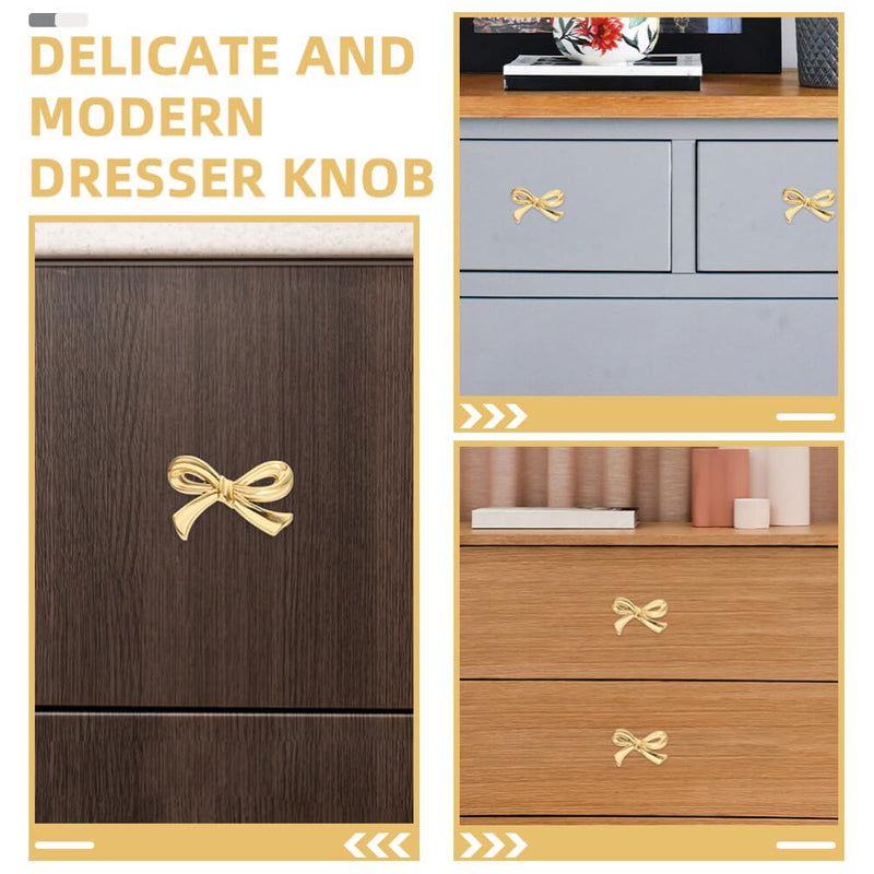 DOITOOL Brass Bow Shape Cabinets Knobs Gold Drawer Pulls Decorative Bow Knobs Cupboard Pull Handles for Home Kitchen Cabinet Hardware Cupboard Dresser Wardrobe and Drawer Pulls - 6 Pack
