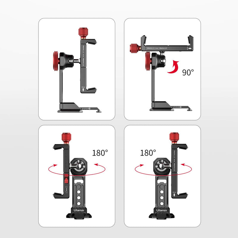  [AUSTRALIA] - ULANZI ST-14 Smartphone Tripod Mount Adapter Aluminum with Cold Shoe, 360° Cell Phone Stand Holder Clamp for iPhone 13 12 11 Max Pro iPhone X XR Xs 6 7 Plus