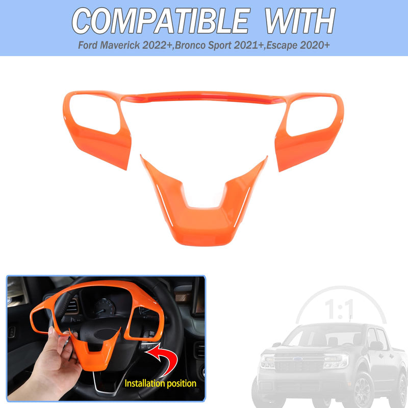 Aunginsy Central Control Steering Button Frame Trim Compatible with Ford Maverick 2022+ Bronco Sport 2021+ Escape 2020+ Center Console Steering Panel Protector Cover Decorative Sticker ABS Accessories Orange
