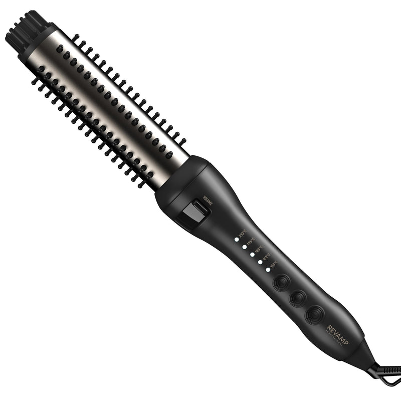 REVAMP Volume & Wave Ceramic Hot Brush Styler - 32 mm, Ionic | Round Barrel Hair Brush, Progloss Oils, Long Lasting Bounce, Fast Heat, Retractable Bristles, Snag Free