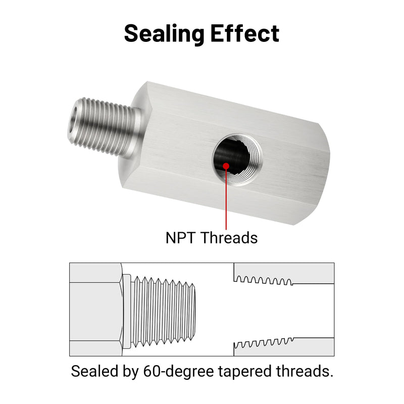 EVIL ENERGY 1/8 BSPT Oil Pressure Sensor Tee Adapter, Stainless Steel 1/8 BSPT Female to Male Threaded Oil Pressure Adapter with 1/8 NPT Female Port, Sliver 1/8 BSPT-1/8 BSPT-1/8 NPT