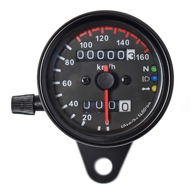 0021 KM/H Diameter 2.56 Inches Mechanical Motorcycle Speedometer Dual Odometer Gauge with Led Backlight Neutral Headlight Turn Signal Indicator Stainless 12V Black