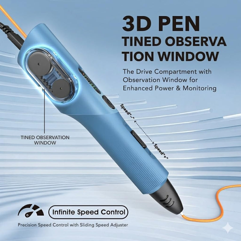 3D Printing Pen Kit, 3D Printer Pen with Adjustable Temperature,Stepless Speed, PLA/ABS Compatible 3D Drawing LCD Display, for Creative Art, DIY Projects,Blue