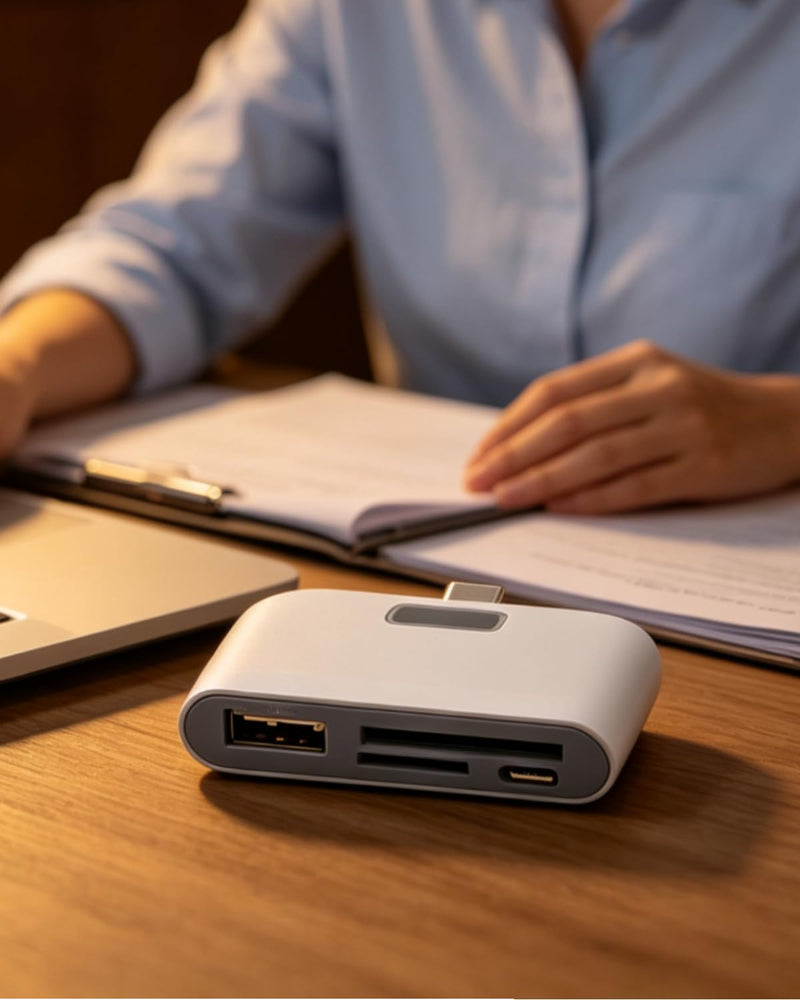 USB-C Card Reader, Portable 4-in-1 Memory Card Adapter for Phones & Laptops White