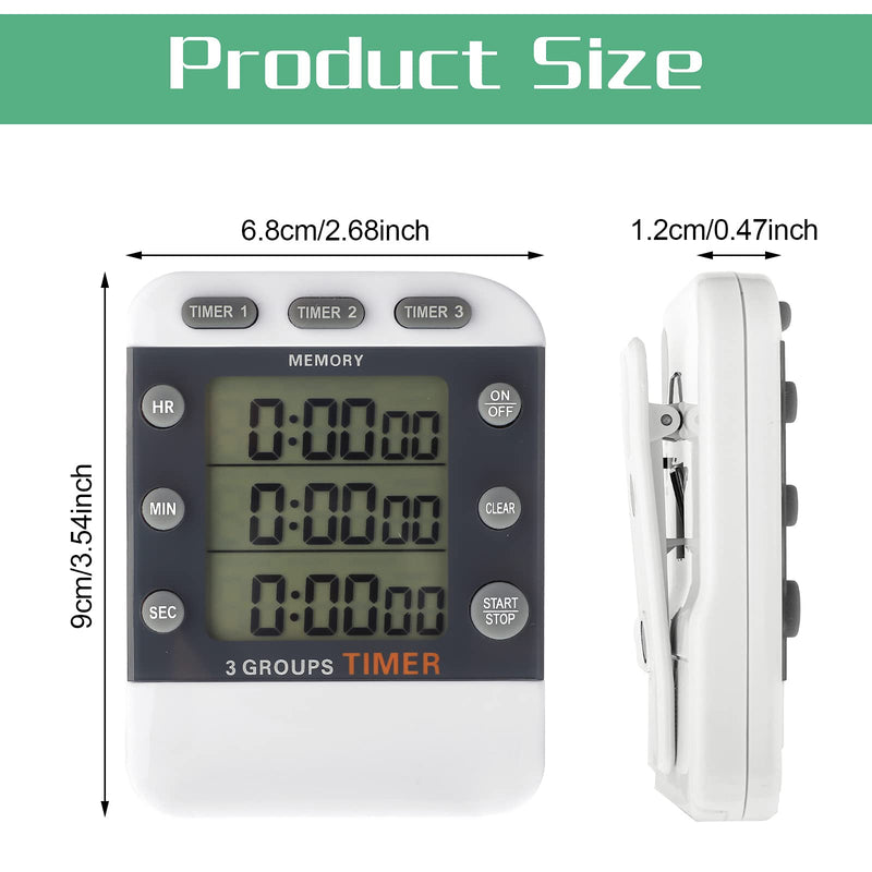 Photect 2-Piece Digital Dual Kitchen Timer, 3 Channels, Count UP/Down, Cooking Timer with Magnetic Back, Loud Alarm, Large Display, Countdown Hour Meter for Cooking, Classroom, Kids, Teacher, Study