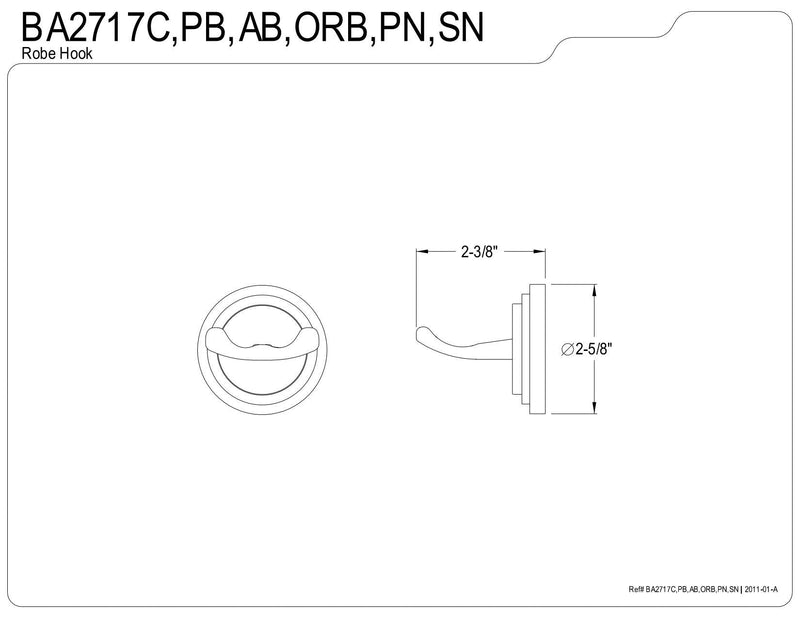 Kingston Brass BA2717C Milano Double Robe Hook, 2-5/8-Inch, Polished Chrome