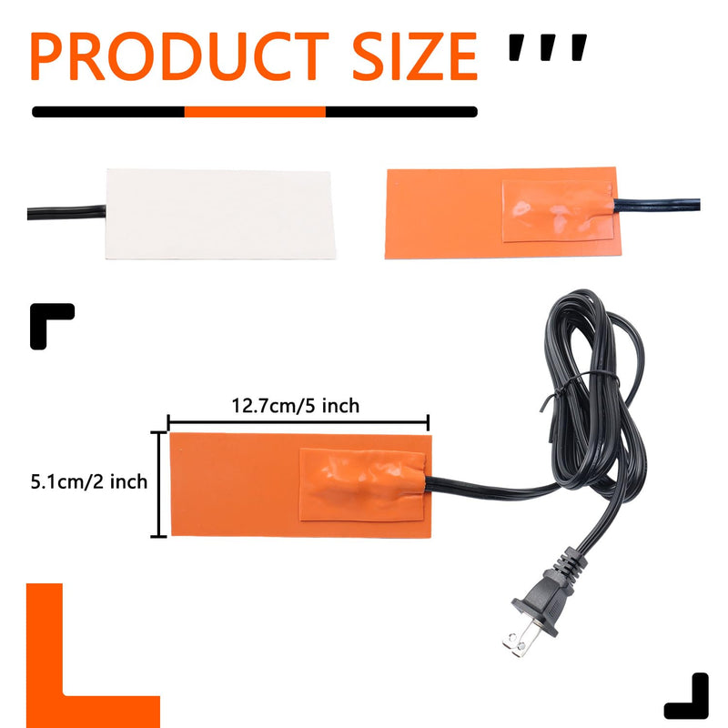 2 x 5in Car Engine Silicone Pad Heater - Self-Adhesive, 2Pcs Oil Pan Heater Pad Car Truck Oil Pan Heater Pad for Metal Surface with 194°F Thermal Protector & 68" Power Cord（50W 120V） 2 x 5in 2Pcs