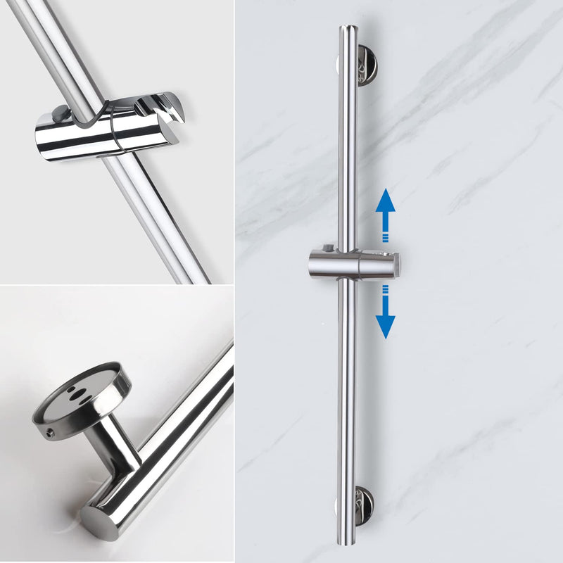Chrome Shower Slide Bar, Bathroom Shower Slide Bar with Adjustable Handheld Shower Holder, Stainless Steel Slide Slide Bar Wall Mount Chrome