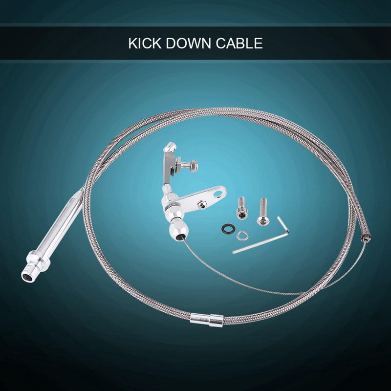 Keenso Th350 Kickdown Cable, Silver Stainless Steel Braided Kickdown Cable for 350 Turbo Transmission Assembly Detent Kickdown for Chevy TH350