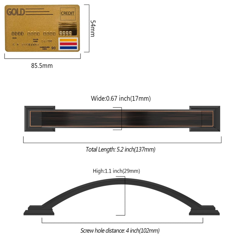 10 Pack Oil Rubbed Bronze Cabinet Pulls 4''(102mm) Hole Centers,Cabinet Handles,Hardware for Cabinets,Kitchen Cabinet Handle,Arch Cabinet Handles for Bathroom Dresser Drawer Handles 4" Hole Center