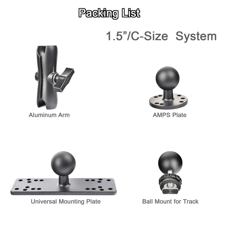 VAUBORTTI Aluminum Fish Finder Mount, Marine Electronic Mount for Boat, C Size 1.5" Ball with T-Bolt Track Base, Compatible with Garmin, Lowrance, Raymarine, for RAM Systems