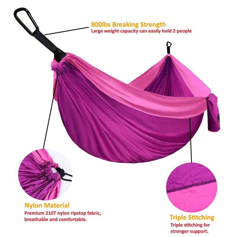Gold Armour Camping Hammock - Portable Hammock Single Hammock Camping Accessories Gear for Outdoor Indoor Adult Kids, USA Based Brand (Fuchsia & Pink) Fuchsia & Pink
