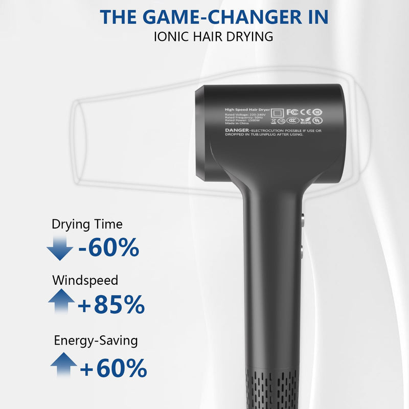 BQSS Hair Dryer 200M Negative Ions, 110,000 RPM Brushless Motor | High-Speed Brushless Motor Blow Dryer With 57db Low Noise, Fast Drying, Travel-Friendly, Suitable For Men And Women Dark Gray