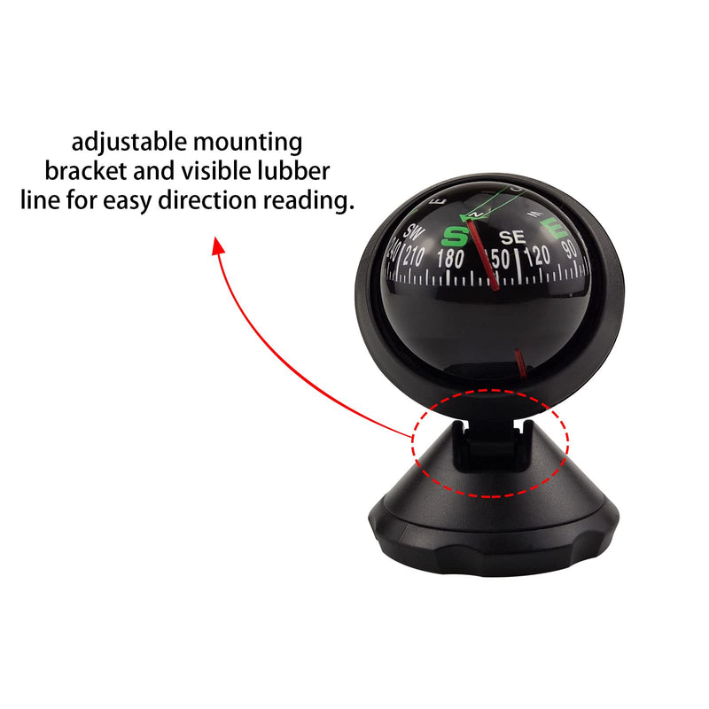 Black Adjustable Ball Night Vision Compass Boat Dash Mount, Adjustable Dash Car for Car Marine Boat Ship