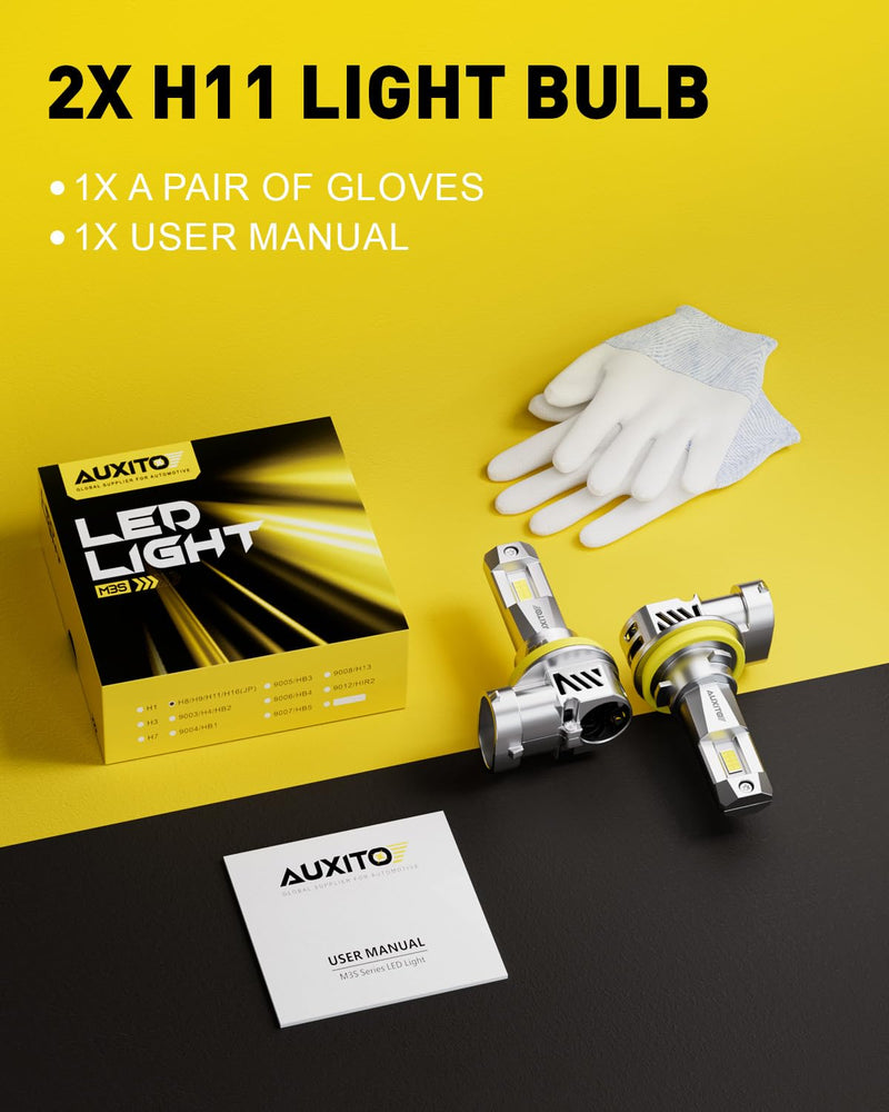  [AUSTRALIA] - AUXITO H11 Bulbs 66000LM H8/H9 Bulbs, 6500K Cool White, Plug-N-Play, Pack of 2 H11/H8/H9