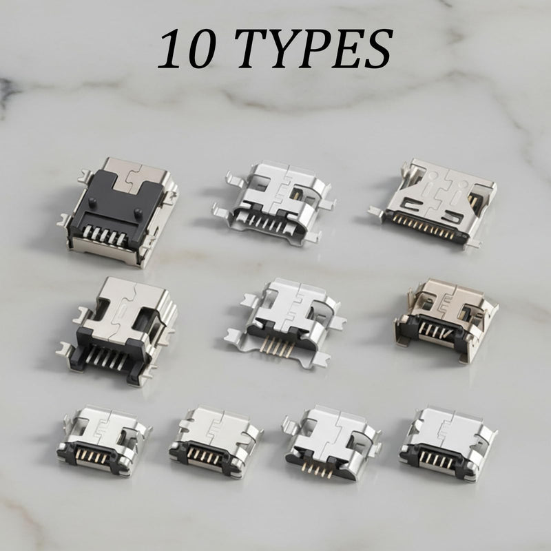 USB C Connector, 50Pcs 10 Models USB C Charger Port Replacement Female Socket Solder Receptacle Adapter for Mobile Phone & Other Product Repair