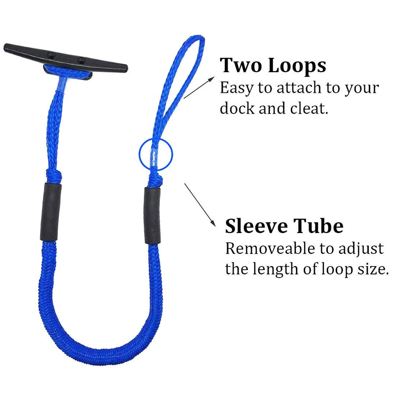 Bungee Dock Lines Boat Dock Line Stretchable Mooring Rope Dock Ties Bungee Cords for Boat Blue 2 Pack 4 Feet Royal Blue