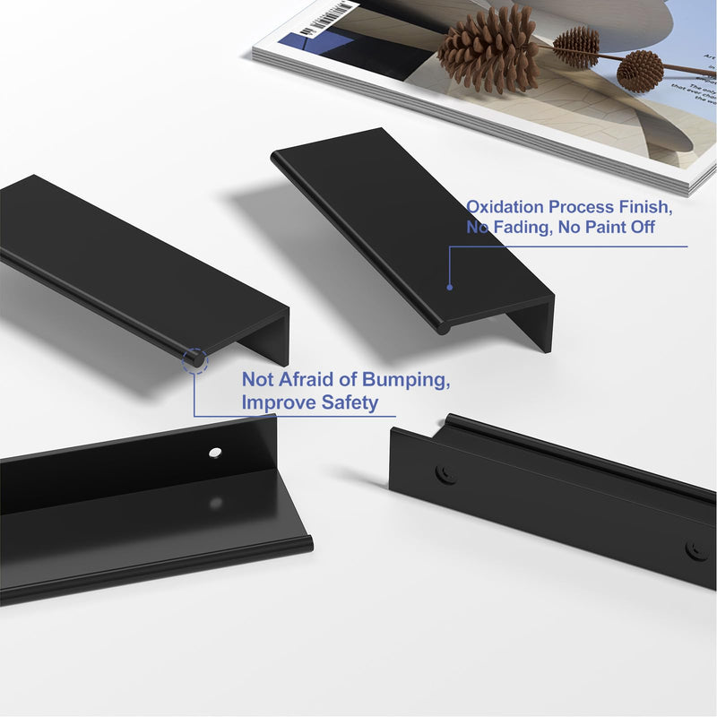 Peaha 10 Pack Black Finger Pulls for Cabinets Edge Pulls for Cabinets Black Cabinet Handles Kitchen Concealed Drawer Pull 5 Inch Hole Center 5-1/16in(128mm) hole center