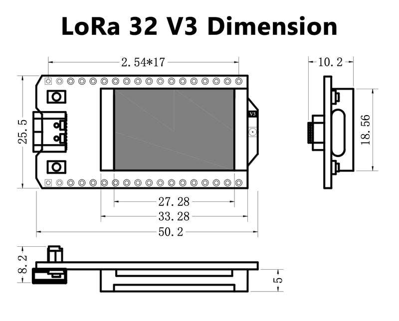 WiFi LoRa 32 V3 ESP32-S3FN8 SX1262 Development Board 902-928MHz Integrated WiFi BLE LoRa with Antenna Onboard 0.96-inch OLED Display for Meshtastic LoRaWAN (WiFi LoRa 32 V3) WiFi LoRa 32 V3