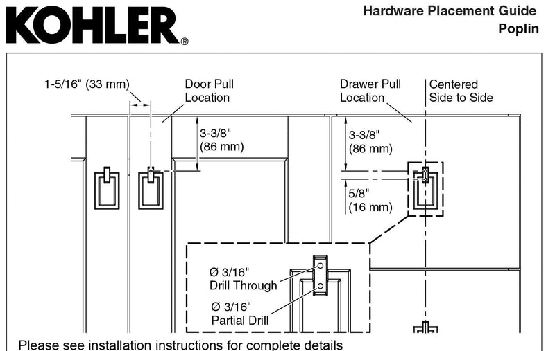 KOHLER 99687-HF3 Poplin Rectangular Pull, Black 1 Count (Pack of 1)