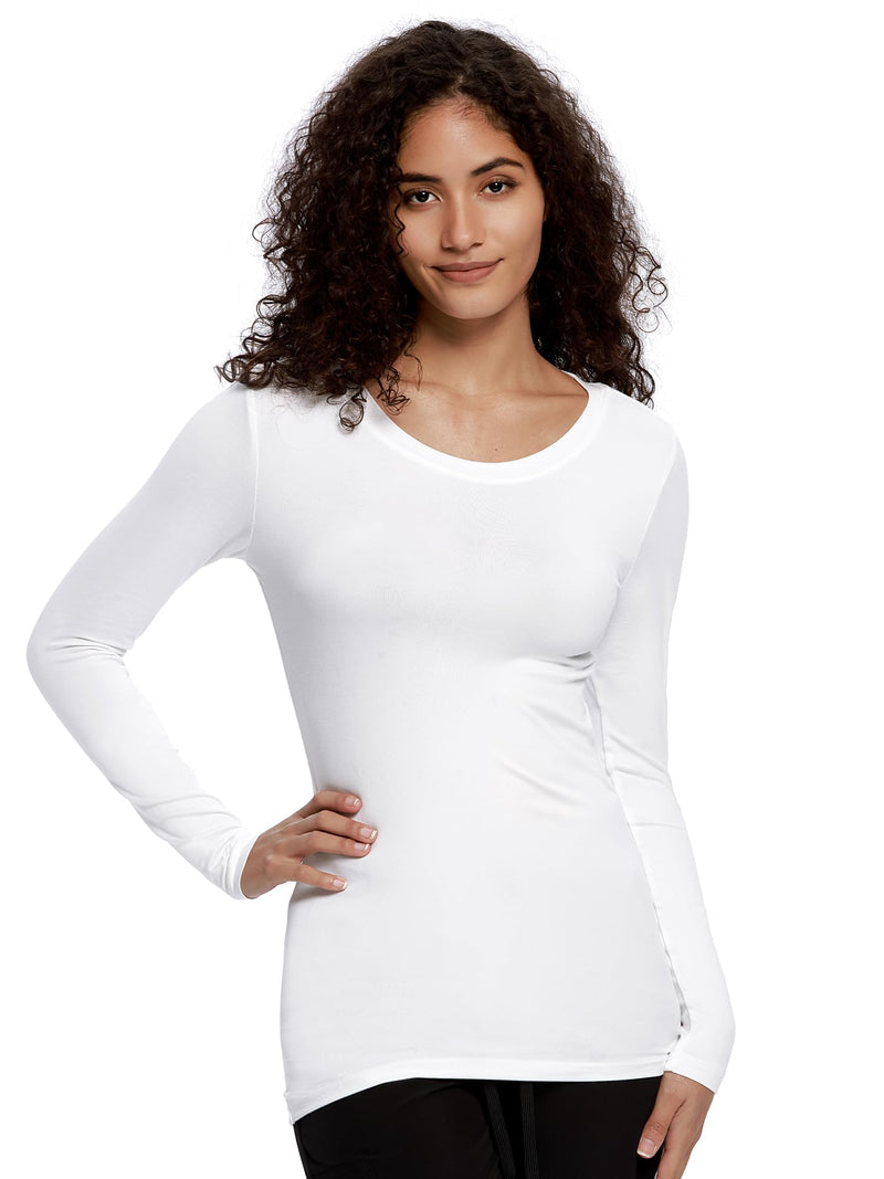 COZYFIT 3 Pack Underscrub Long Sleeve Women - Undershirts for Women Soft Fabric White Medium