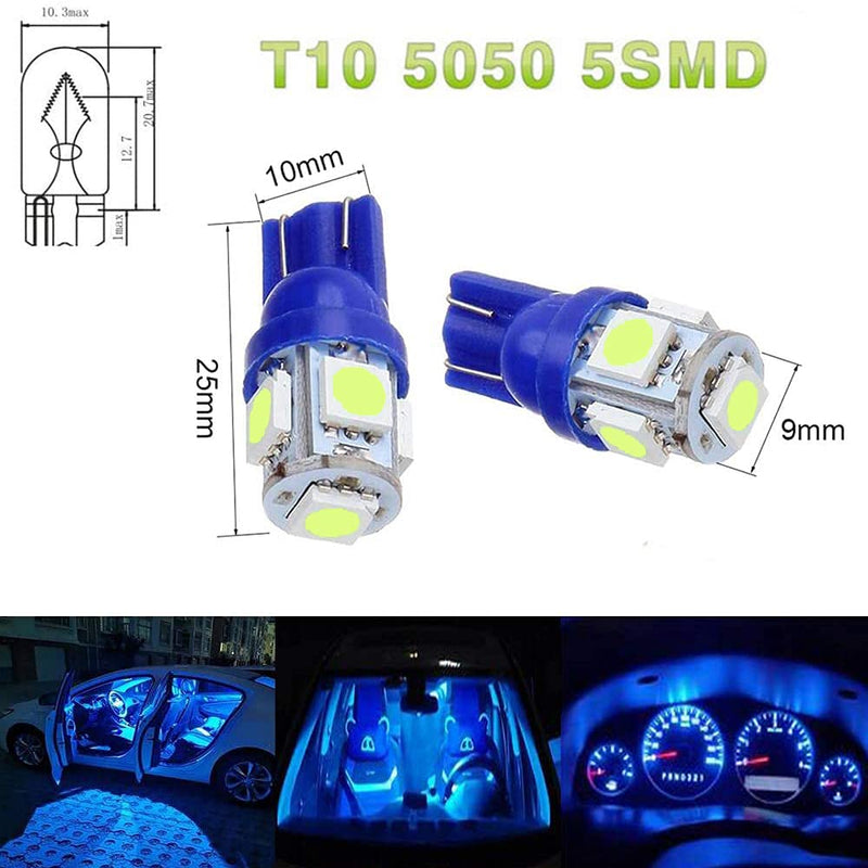 BlyilyB 12-Pack Ice Blue Replacement Stock # 194 T10 168 2825 W5W 175 158 Bulb 5050 5 SMD LED Light 12V Car Interior Lighting For Map Dome Lamp Courtesy Trunk License Plate Dashboard Parking Lights