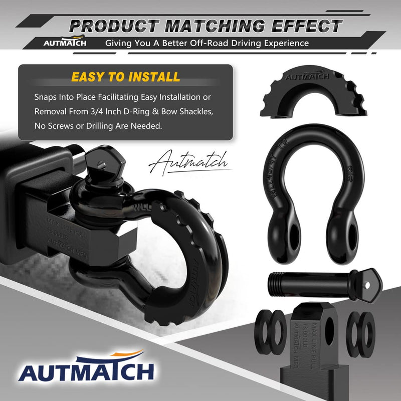 AUTMATCH D Ring Shackle Isolators Washers Kit - 2 Rubber Shackle Isolators with 8 Washers, Fits 3/4 Shackles Protect and Prevents Rattling - Shackle Cover Black 3/4 Shackle Isolator & Washer