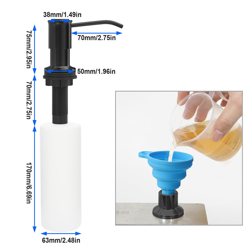 Soap Dispenser for Kitchen Sink, Kitchen Sink SoapDispenser Pump, Refill from The Top, Sink Soap Dispenser with 17OZ Large Liquid Bottle, Black (2 Scrub Sponges)