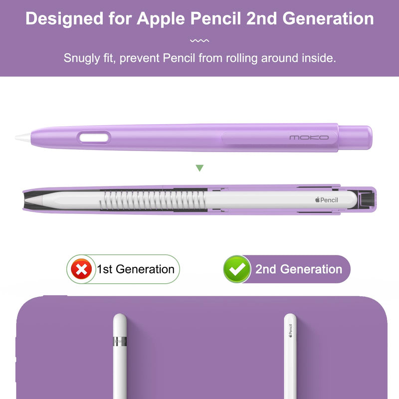 MoKo Holder Case Compatible with Apple Pencil 2nd Generation, Retractable Protective Apple Pencil Cover with Sturdy Clip, Hard PC Apple Pencil Case, Support Double-Tap, Purple