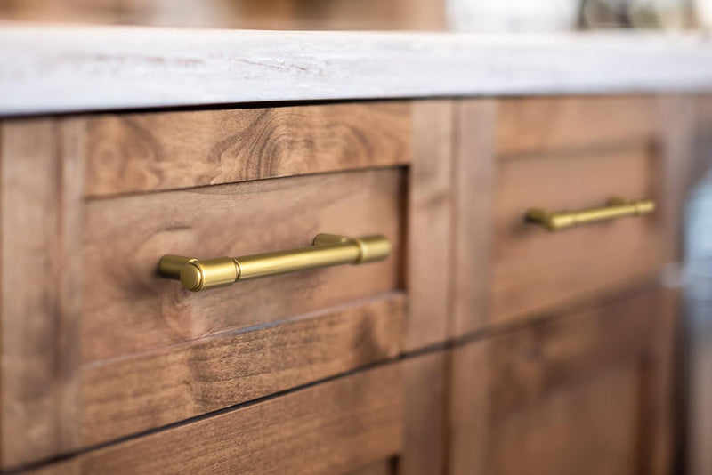 Goo-Ki 6 Pack Brushed Gold Cabinet Pulls Zinc Alloy Dresser Handles - 3.78" c-c Modern Bar Cabinet Handles Drawer Pulls Solid Kitchen Hardware 3.78"(96mm) Hole Center