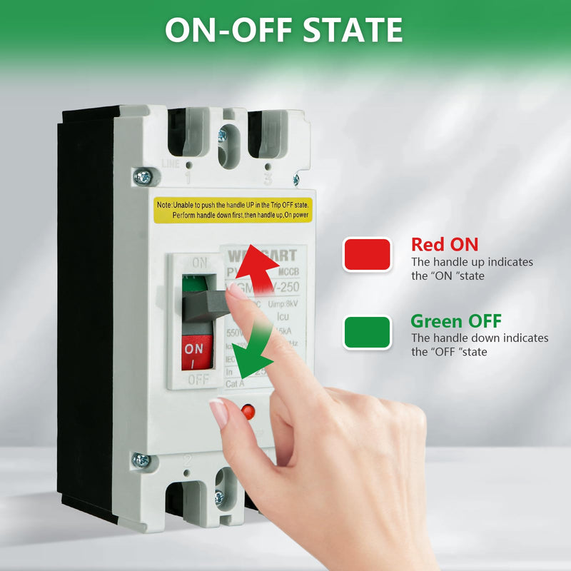 WENGART DC MCCB 500VDC WGM1PV-250,250Amp Solar PV Disconnect Switch,2P Heavy Duty Molded Case Breaker with Arc Chutes for Solar Energy Systems,ESS & Battery Protection 250A