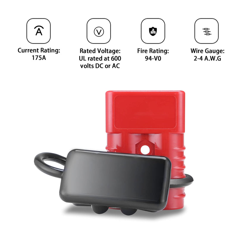 MUYI 2-4 Gauge 175A Battery Cable Quick Connect/Disconnect Wire Harness Plug Connector for Recovery Winch Auto Car Trailer(2pcs Red) 2-4 Gauge(2 pack)
