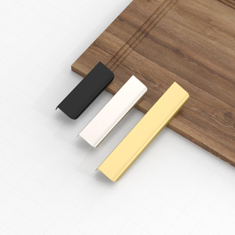 FILTA 10 Pack Gold 5 Inch(128mm) Hole Center Kitchen Cabinet Handles,5.9 Inch(150mm) Overall Length Edge Finger Tab Pull for cabinets Kitchen Concealed Drawer pulls 5"(128mm) Hole Center
