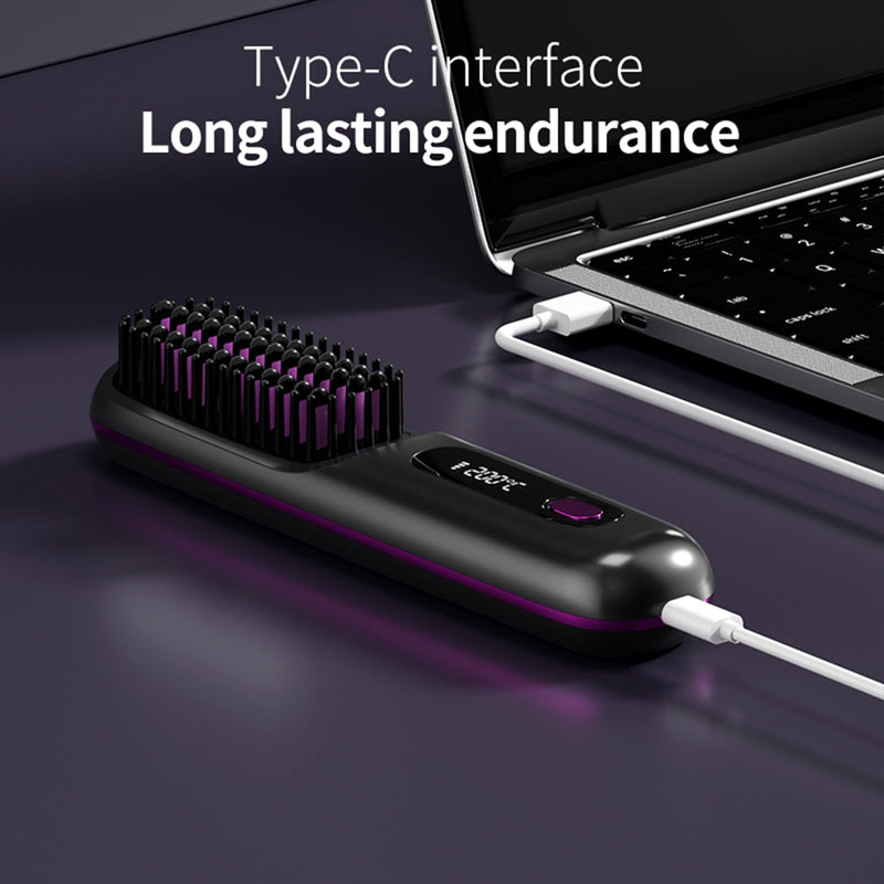 Go Brush Pro UK Cordless Hair Straightener Brush, Everyday Use | Rechargeable Portable Heated Brush with LED Display & 3-Speed Heat | Frizz-Free Shine | for Travel,Home & Office Touch-Ups White
