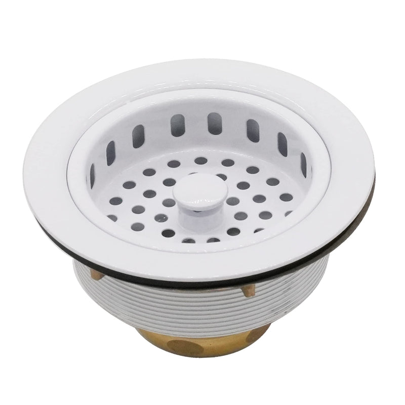 Westbrass A2165-50 4-1/4" OD Post Style Large Kitchen Basket Strainer with Waste Disposal Flange and Stopper Drain Set, Powder Coat White