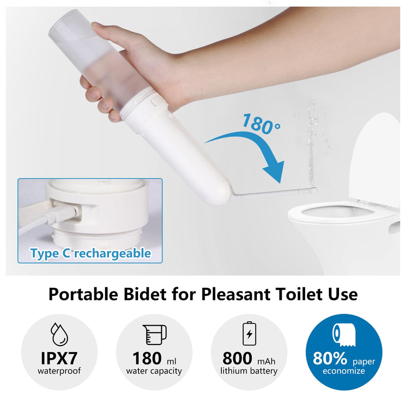 Portable Bidet for Travel, Rechargeable Electric Travel Bidet for Women & Men, Waterproof Handheld Bidet Sprayer High Pressure for Personal Hygiene Cleaning