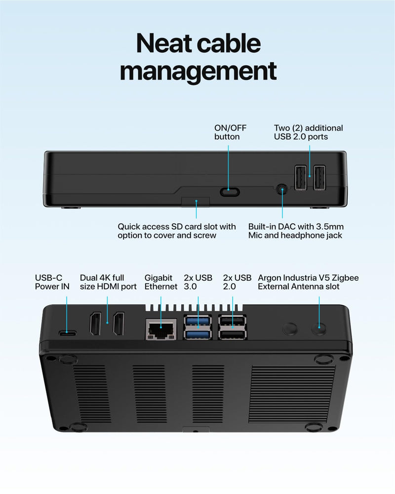 Argon ONE V5 Case with M.2 NVME Dual Expansion Board