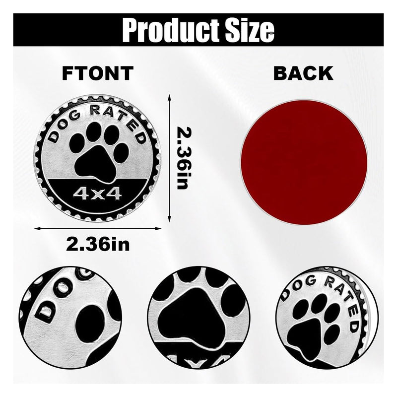 Car Badge Emblem, 4×4 Metal Car Exterior Badge Emblem, 3D Metal Auto Round Emblem Decals Car Badge Decal Stickers Compatible with Jeep Wrangler Vehicles SUVs Trucks (Dog Rated) Dog Rated