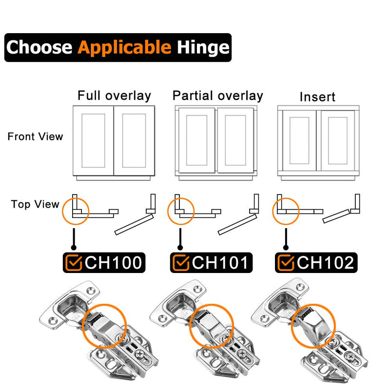 JQK Cabinet Hinges Black, 100 Degree Soft Closing Full Overlay Door Hinge for Frameless Cabinets, Stainless Steel Matte Black Finish, 10 Pack, CH100-BK-P10 1